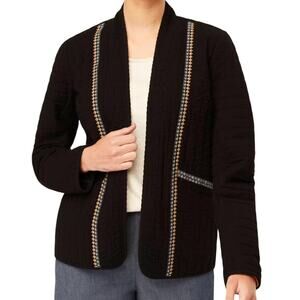 J. Jill Black Embroidered Pure Jill Seersucker Open Front Jacket